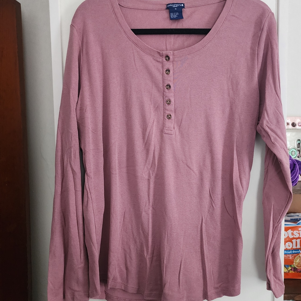 Women's Long Sleeve Henley Top - Pink